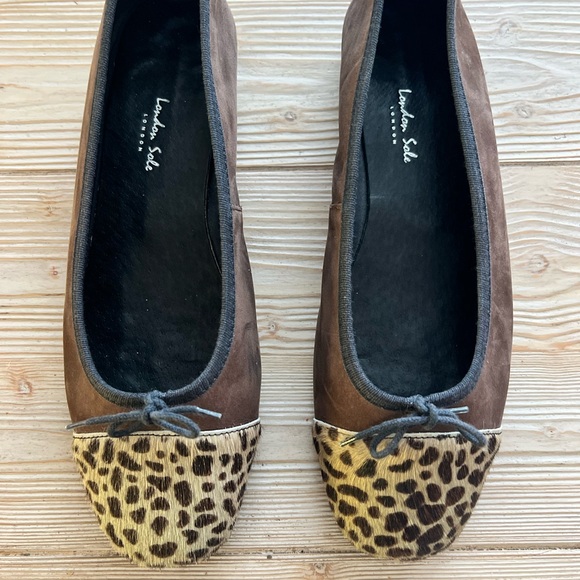 Leopard Cap Toe Ballet Flats – London Sole Brown Suede Haircalf – Size 11 - Picture 2 of 6